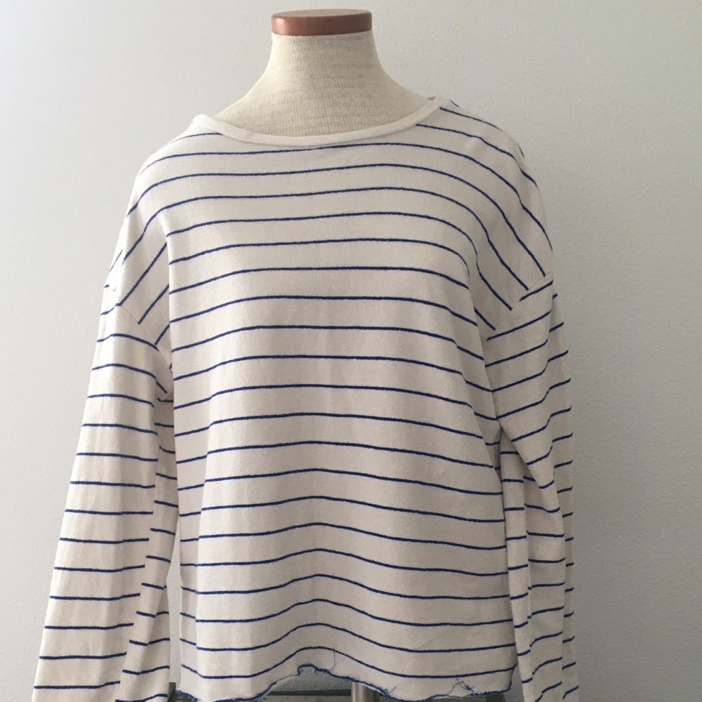 Zara White and Blue Stripes with Colorful Tassels